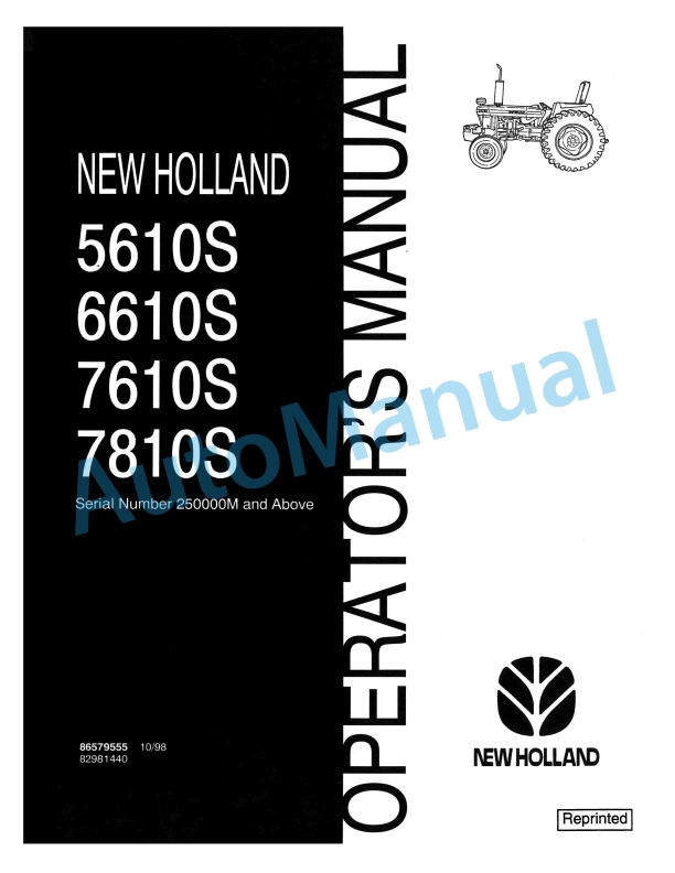 New Holland 5610S, 6610S, 7610S, 7810S Feature Operation and Maintenance Manual 86579555