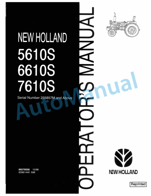 New Holland 5610S, 6610S, 7610S Feature Operation and Maintenance Manual 86579556