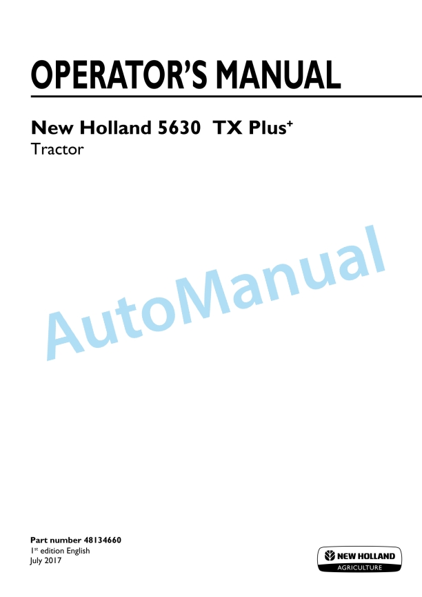 New Holland 5630TX Plus Tractor Operation and Maintenance Manual 48134660