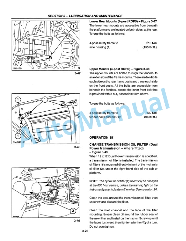 New Holland 5640, 6640, 7740, 7840, 8240, 8340 SL and SLE Range Tractor Operation and Maintenance Manual 42564061-5