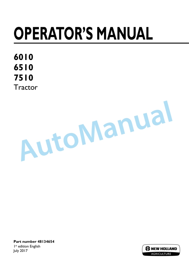 New Holland 6010, 6510, 7510 Tractor Operation and Maintenance Manual 48134654