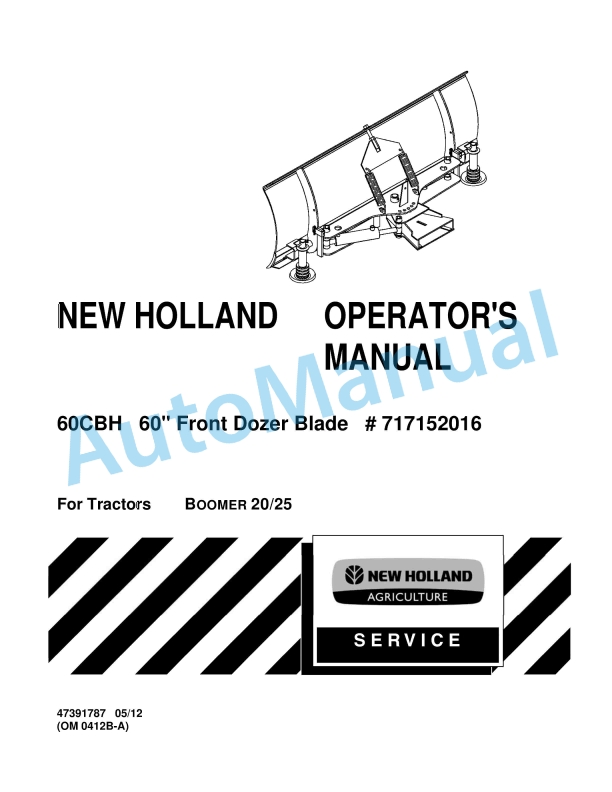 New Holland 60CBH 60in Front Dozer Blade Operation and Maintenance Manual 47391787