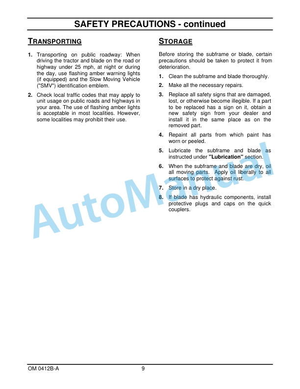 New Holland 60CBH 60in Front Dozer Blade Operation and Maintenance Manual 47391787-3