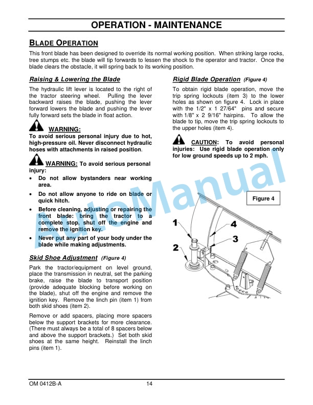 New Holland 60CBH 60in Front Dozer Blade Operation and Maintenance Manual 47391787-4