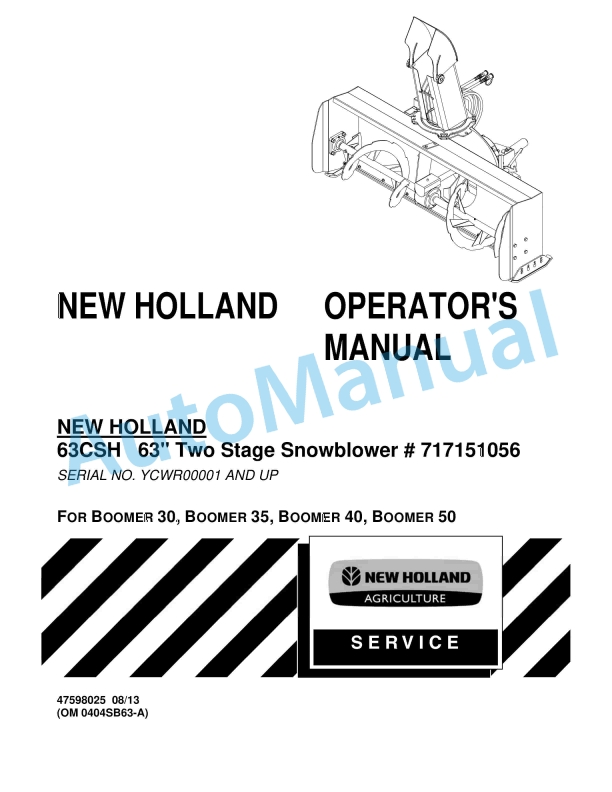 New Holland 63CSH 63in Two Stage Snowblower Operation and Maintenance Manual 47598025