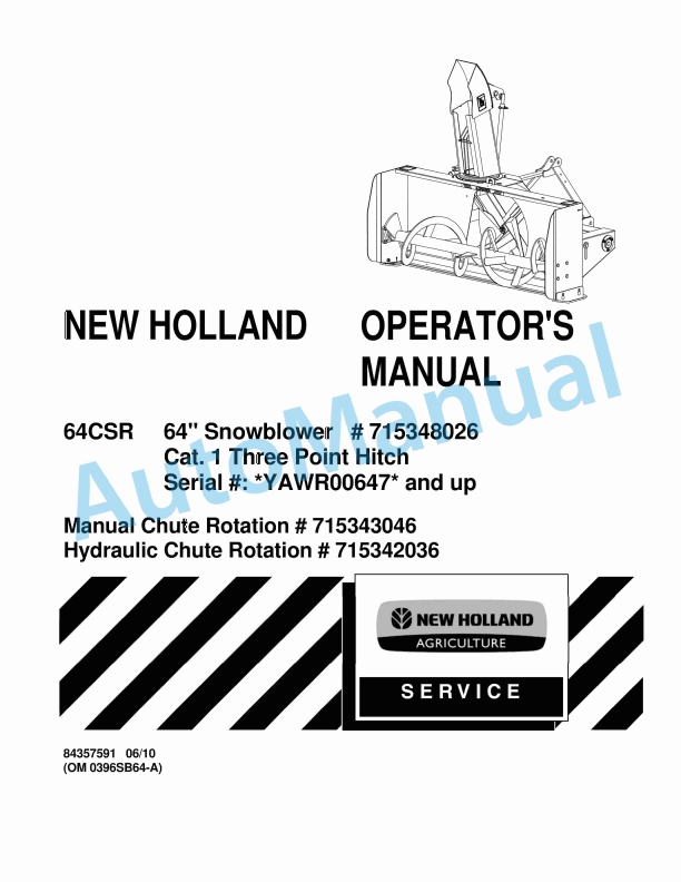 New Holland 64CSR Snowblower Operation and Maintenance Manual 84357591