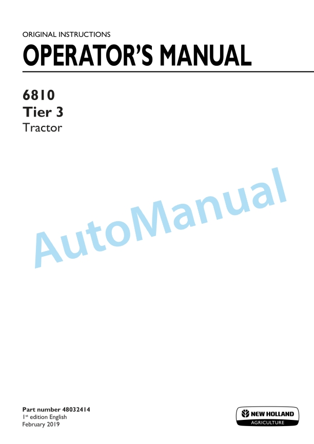 New Holland 6810 Tier 3 Tractor Operation and Maintenance Manual 48032414