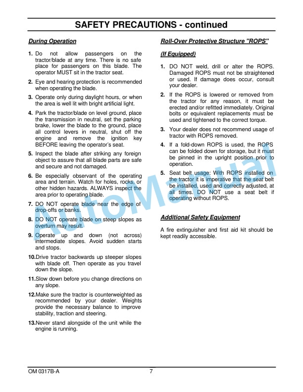 New Holland 702D 60in Front Dozer Blade Operation and Maintenance Manual 87300414-3