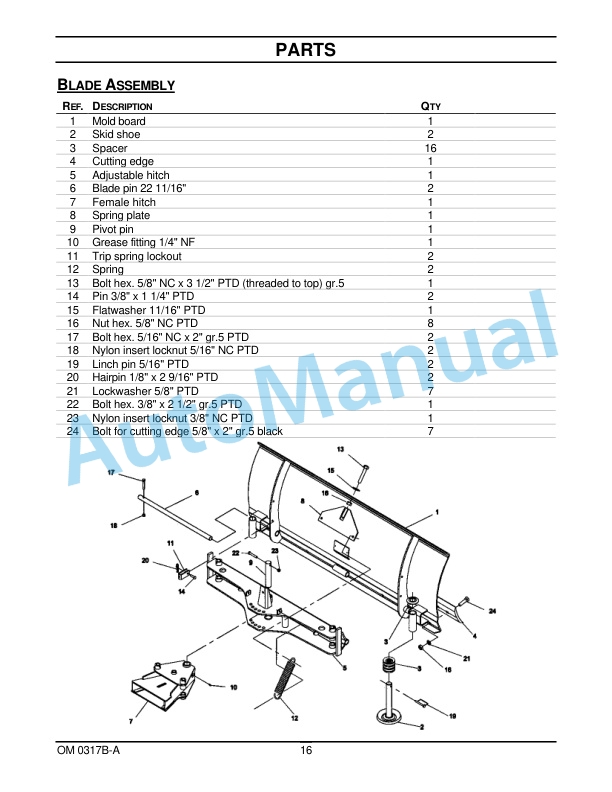 New Holland 702D 60in Front Dozer Blade Operation and Maintenance Manual 87300414-5