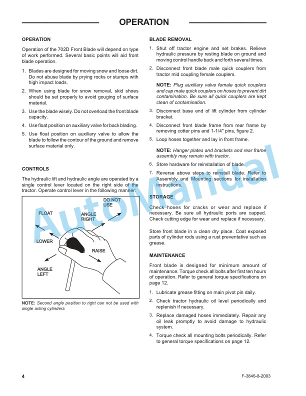New Holland 702D Series Front Blade Operation and Maintenance Manual 87300372-3