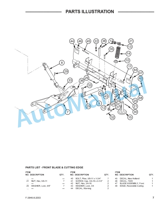 New Holland 702D Series Front Blade Operation and Maintenance Manual 87300372-4