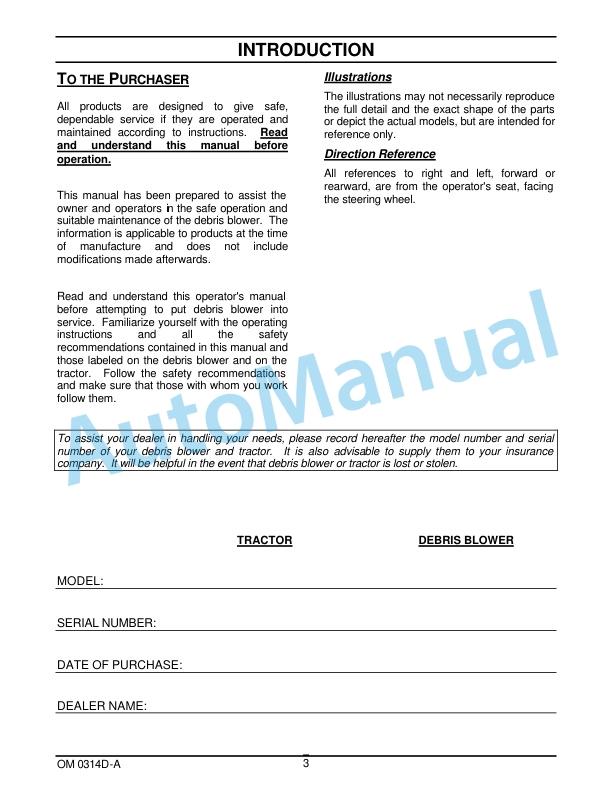 New Holland 708D Debris Blower For MC Mower Operation and Maintenance Manual 87024193-2