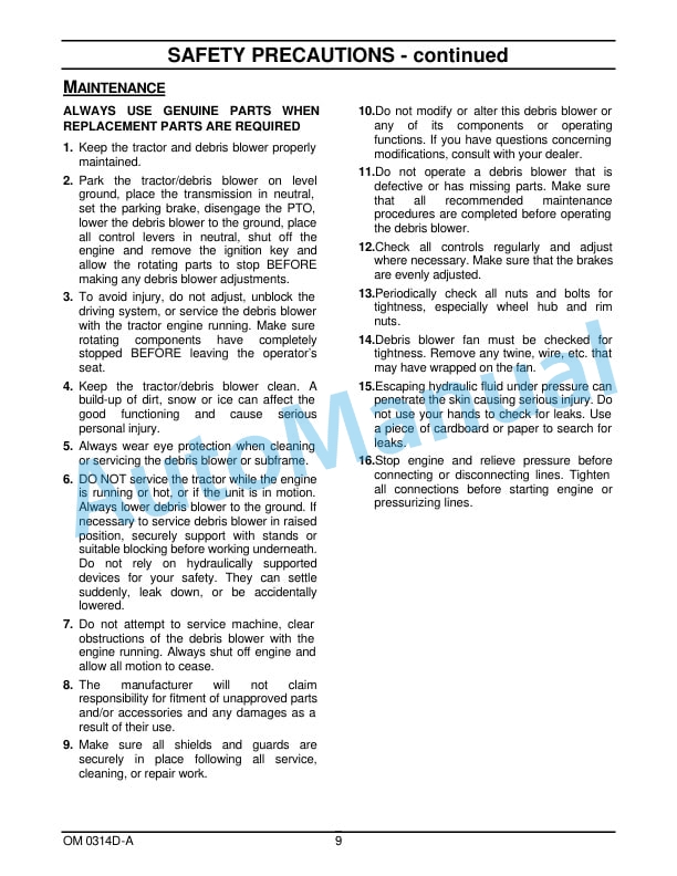New Holland 708D Debris Blower For MC Mower Operation and Maintenance Manual 87024193-3
