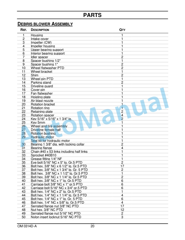 New Holland 708D Debris Blower For MC Mower Operation and Maintenance Manual 87024193-5
