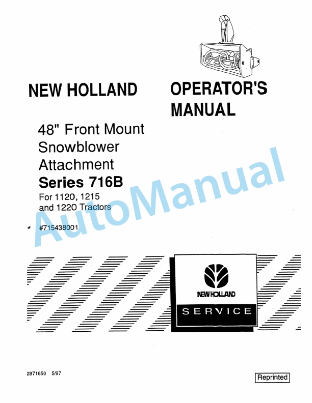 New Holland 716B Series 48in Front Mount Snowblower Attachment Operation and Maintenance Manual 42871650