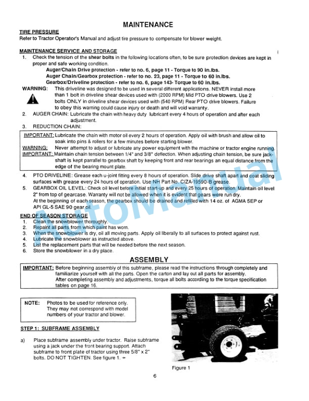 New Holland 716B Series 48in Front Mount Snowblower Attachment Operation and Maintenance Manual 42871650-3