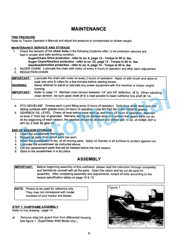 New Holland 716B Series 60in Front Mount Snowblower Attachment Operation and Maintenance Manual 42871730-3