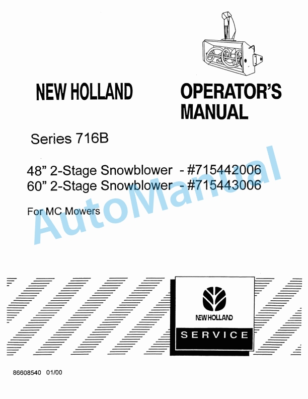 New Holland 716B Series For MC Mower Operation and Maintenance Manual 86608540