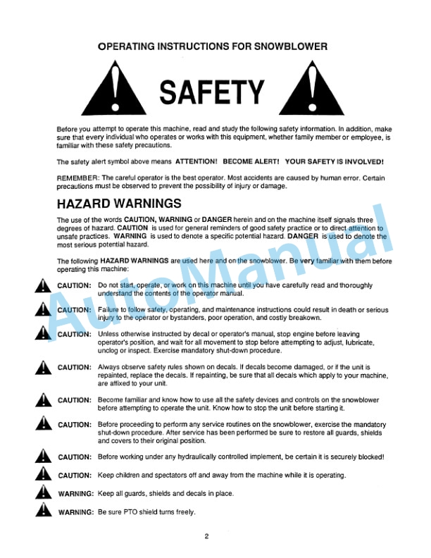 New Holland 716C Series 96in, 108in Snowblower Attachment Operation and Maintenance Manual 42871760-2