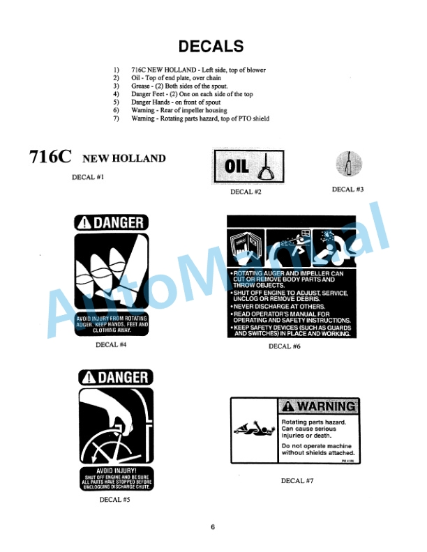 New Holland 716C Series 96in, 108in Snowblower Attachment Operation and Maintenance Manual 42871760-3