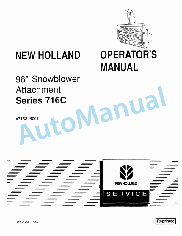 New Holland 716C Series 96in Snowblower Attachment Operation and Maintenance Manual 42871750