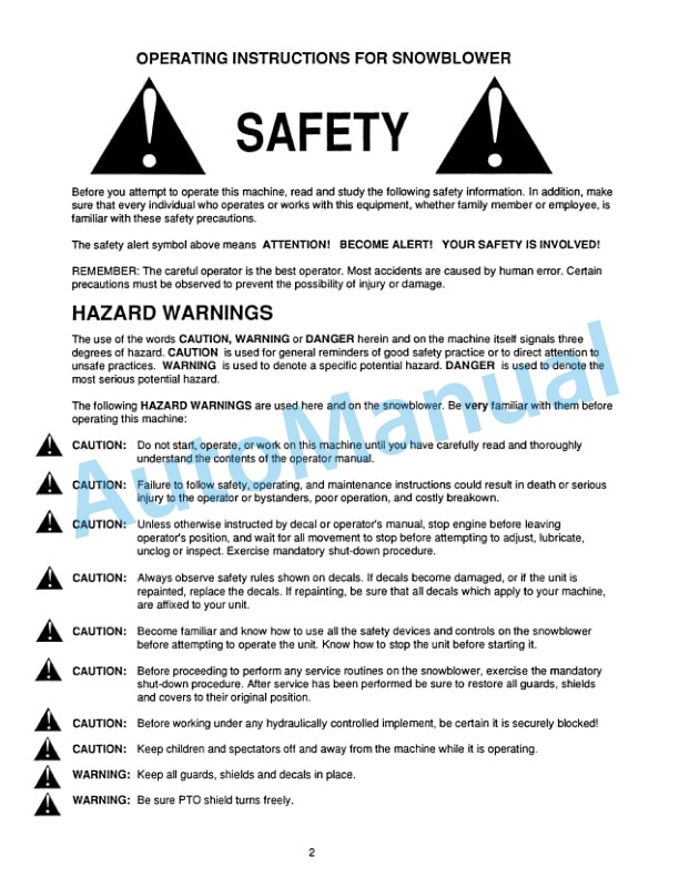 New Holland 716C Series 96in Snowblower Attachment Operation and Maintenance Manual 42871750-2