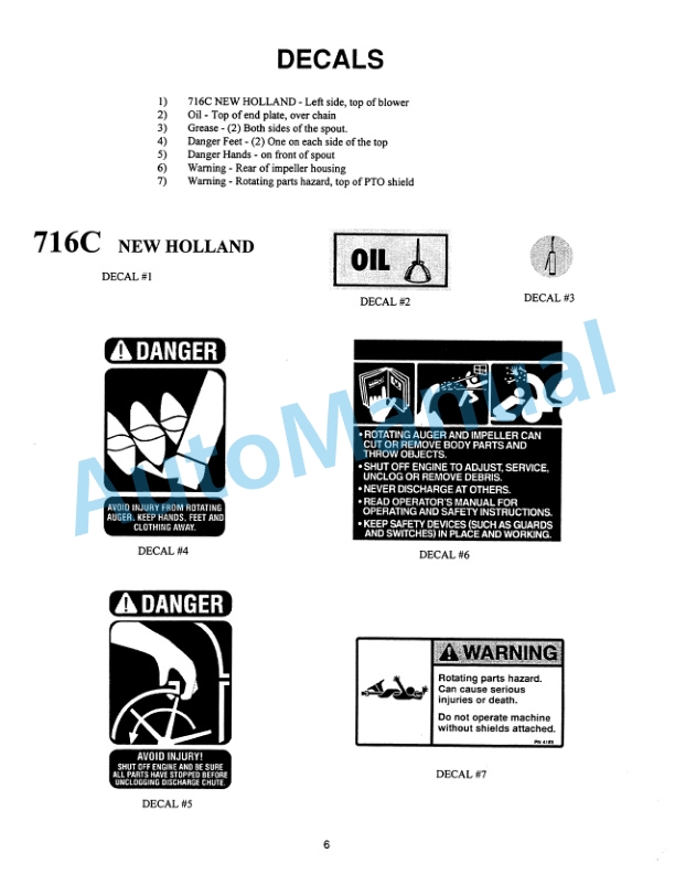 New Holland 716C Series 96in Snowblower Attachment Operation and Maintenance Manual 42871750-3