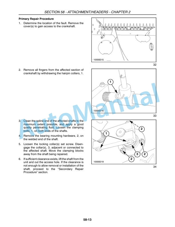 New Holland 72C, 74C Header Repair Manual 87017392-4