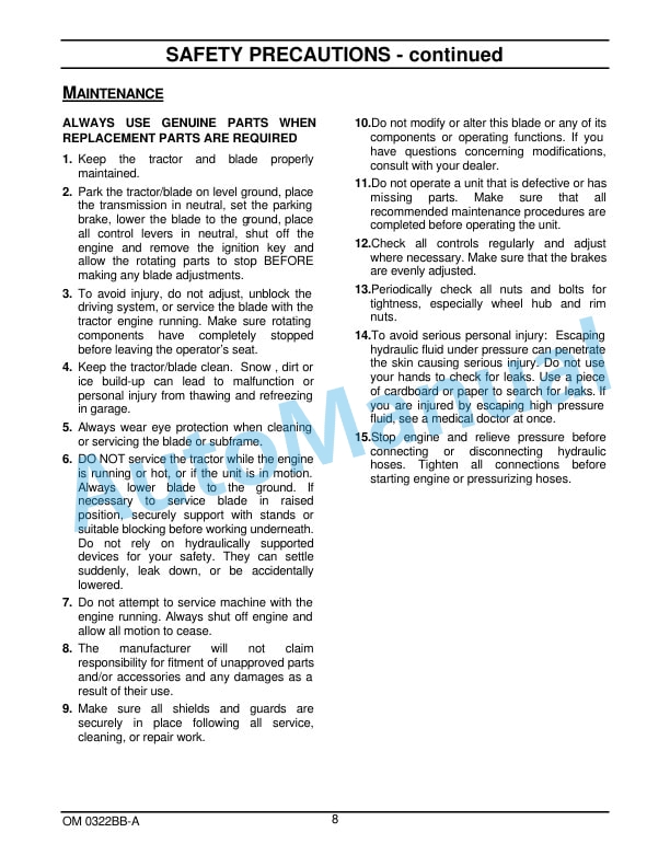 New Holland 72CB 72in Front Dozer Blade Operation and Maintenance Manual 87300415-3