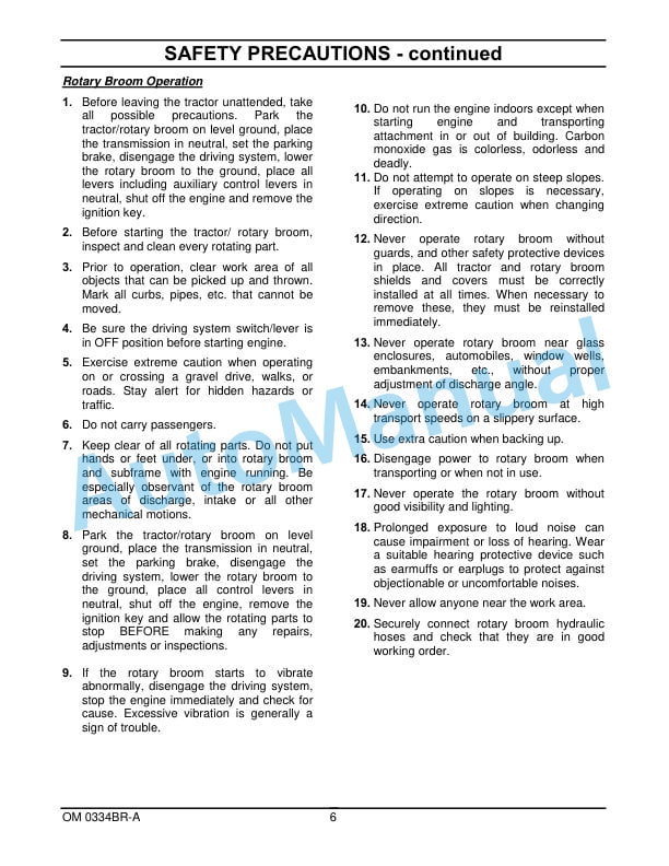 New Holland 72CO 72in Hydraulic Rotary Broom Operation and Maintenance Manual 87603058-2