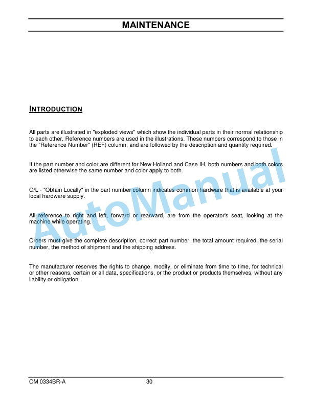 New Holland 72CO 72in Hydraulic Rotary Broom Operation and Maintenance Manual 87603058-5