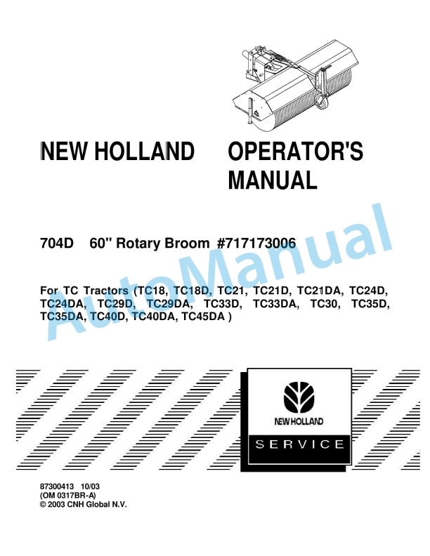 New Holland 740D 60in Rotary Broom Operation and Maintenance Manual 87300413