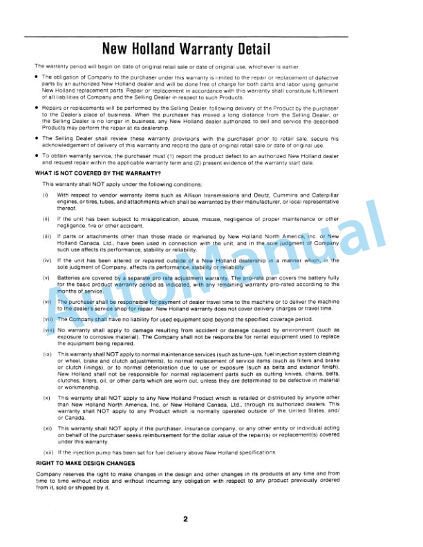 New Holland 7414 Loader Operation and Maintenance Manual 43741410-2