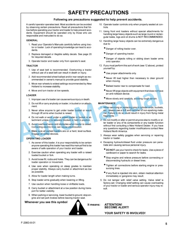 New Holland 7514 Series Quick Attach Farm Loader Operation and Maintenance Manual 86705169-2