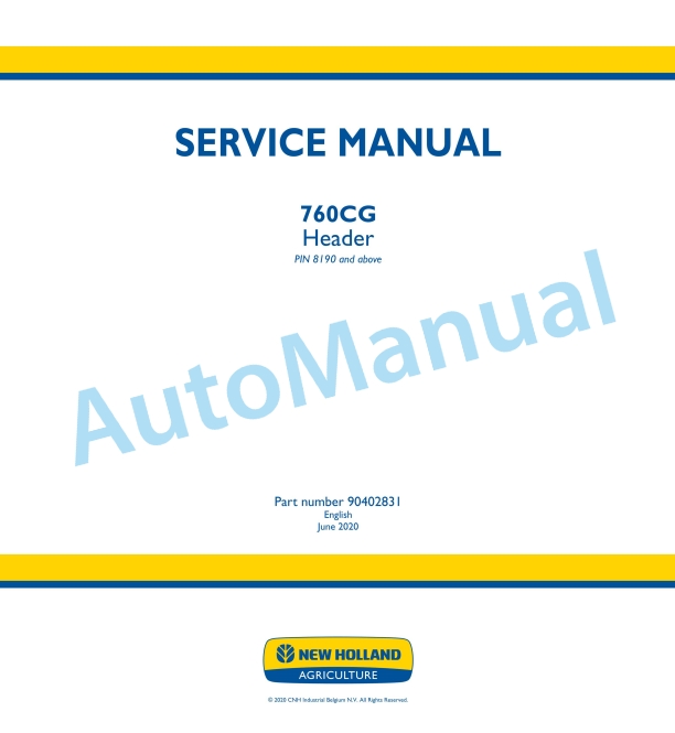 New Holland 760CG Header Service Manual 90402831