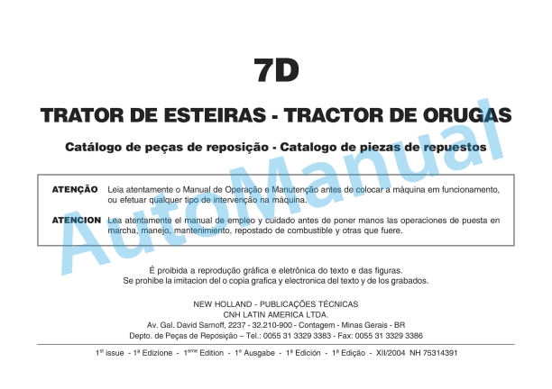 New Holland 7D Crawler Tractor Parts Catalogue 75314391 BR
