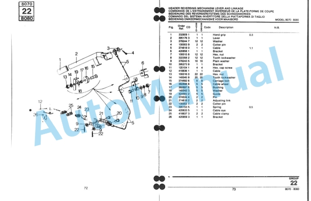 New Holland 8070, 8080 Combine Service Parts Catalogue 497108-2