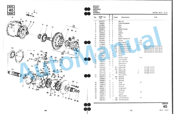 New Holland 8070, 8080 Combine Service Parts Catalogue 497108-3
