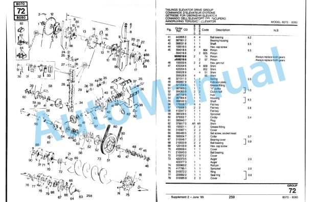 New Holland 8070, 8080 Combine Service Parts Catalogue 497108-4