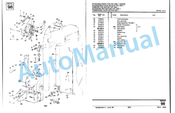 New Holland 8070, 8080 Combine Service Parts Catalogue 497108-5