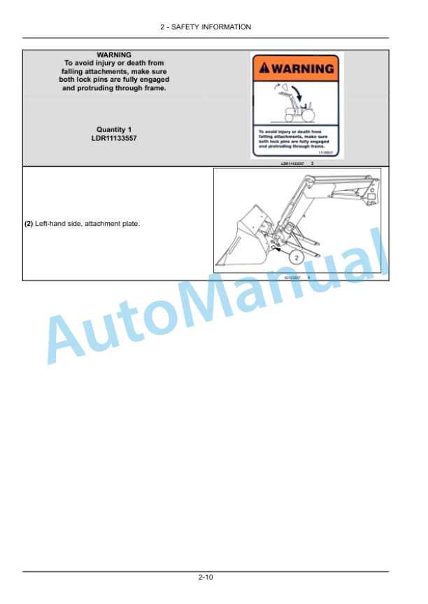 Alternative view of New Holland 810LA, 815LA, 830LA, 835LA, 850LA, 855LA, 857LA, 910LA, 915LA, 917LA, 935LA, 937LA, 975LA Front Loader Operation and Maintenance Manual 51425187