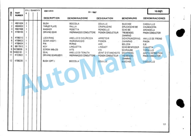 New Holland 8361 SI-10 Fiat Engine Service Parts Catalogue 9504439-3