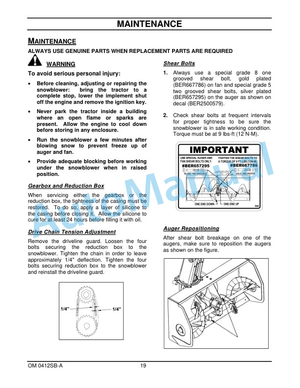 New Holland 836GS 60in Snowblower Operation and Maintenance Manual 47391778-4
