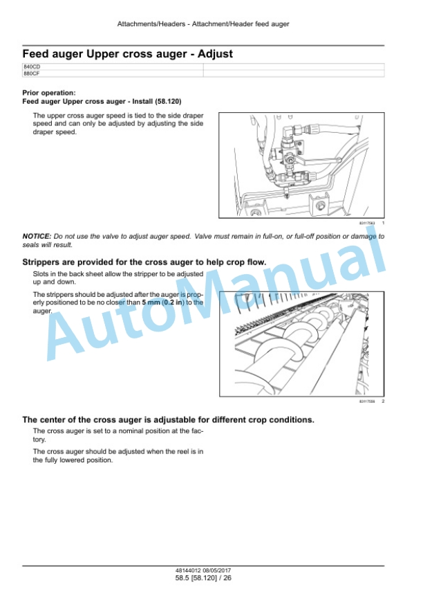 New Holland 840CD, 880CF Draper Header Service Manual 48144012-5