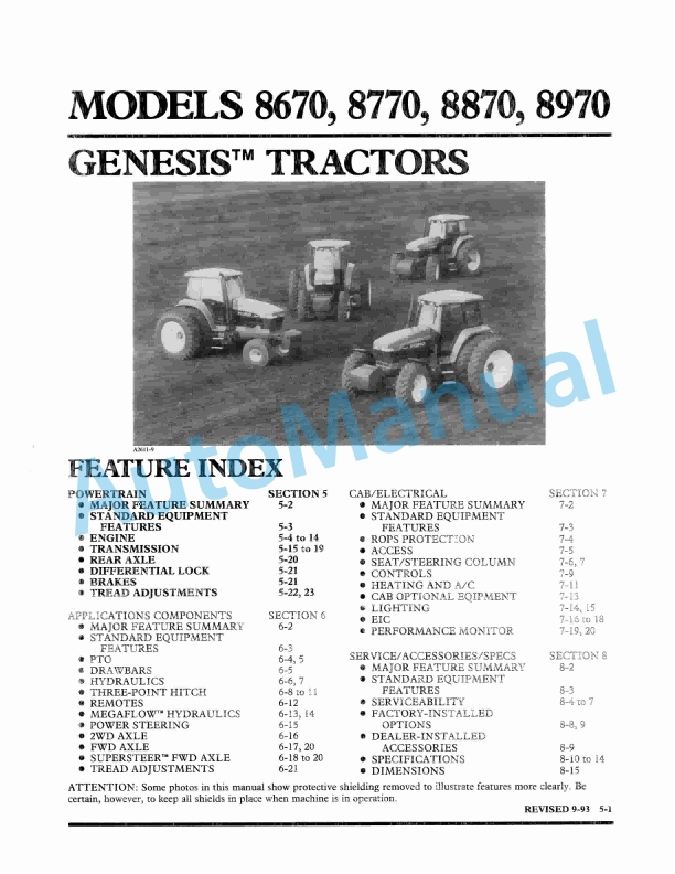 New Holland 8670, 8770, 8870, 8970 Tractor Operation and Maintenance Manual 86560401