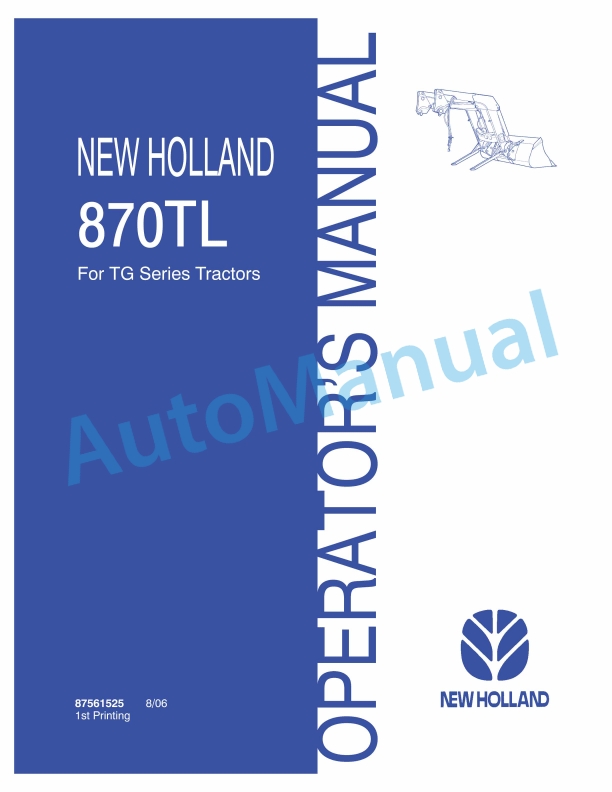 New Holland 870TL For TG Series Tractor Operation and Maintenance Manual 87561525