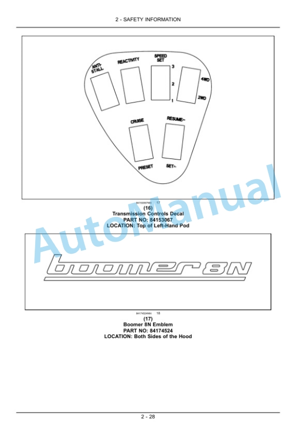 New Holland 8N Boomer Tractor Operation and Maintenance Manual 84527123-2