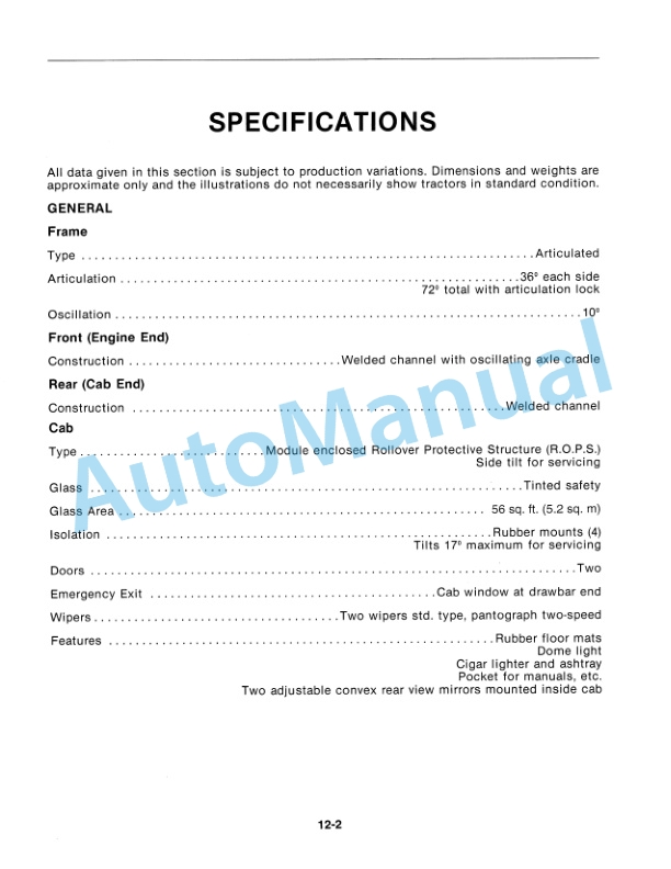 New Holland 9030 Specifications Repair Manual 40903012-2