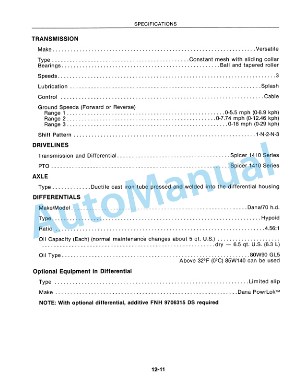 New Holland 9030 Specifications Repair Manual 40903012-4