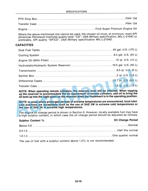 New Holland 9030 Specifications Repair Manual 40903012-5